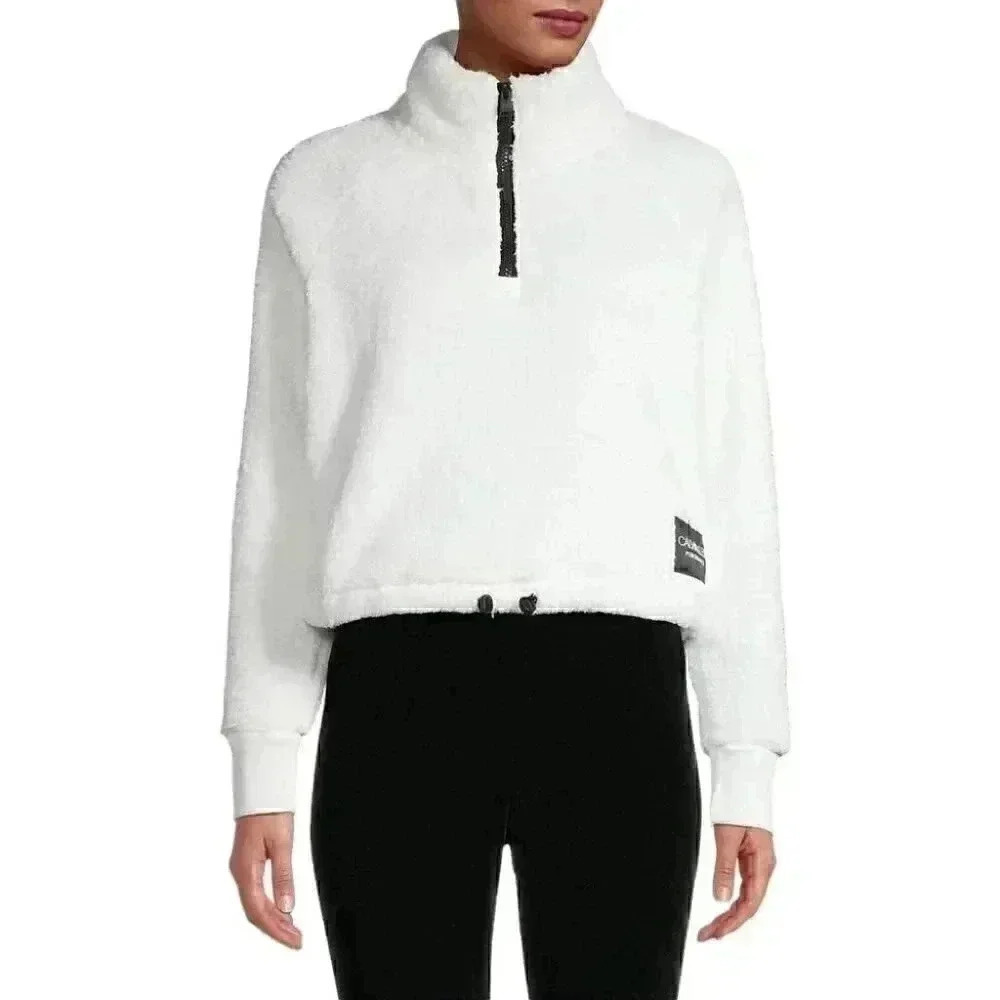 Calvin Klein Plush Sweater Cropped Fuzzy 1/4 Zip Pullover Black Size XL - Picture 16 of 16